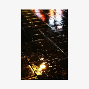 لوحة شوارع - انعكاسات مائية - ألوان دافئة - ليلي - لوحات فنية مودرن - لوحات كانفاس