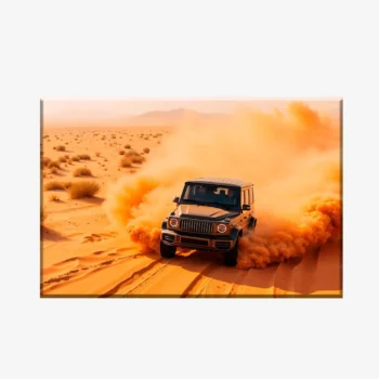 لوحة سيارات - سيارة في الصحراء - رمال ذهبية - مثير - لوحات فنية مودرن - لوحات كانفاس