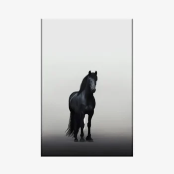 لوحة خيل - خيل أسود - خلفية رمادية - هادئ - لوحات فنية مودرن - لوحات كانفاس