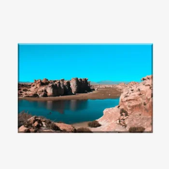 لوحة طبيعة هادئة - صخور وماء - سماء زرقاء - مشمس - لوحات طبيعة - لوحات كانفاس